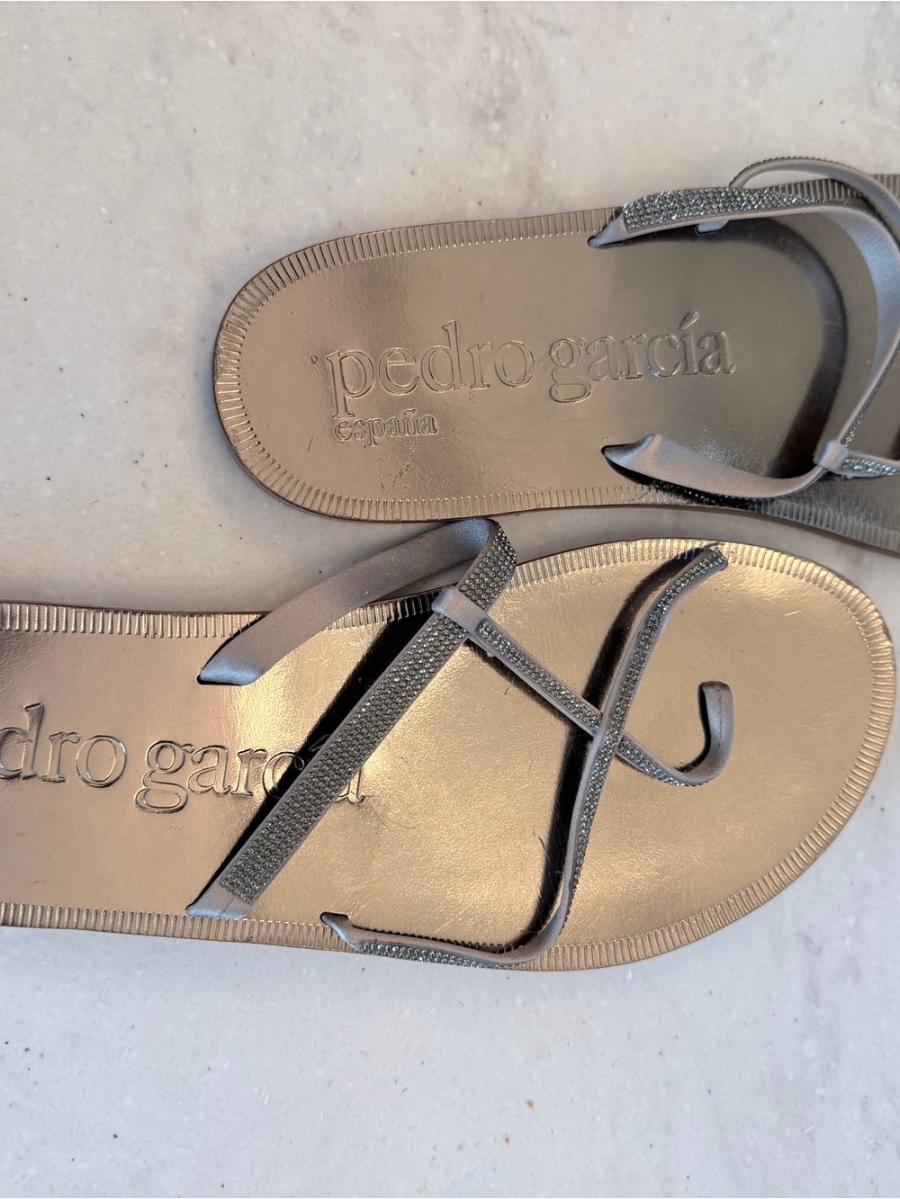 Pedro Garcia Metallic Silver Metallic Strappy Flat Sandals
